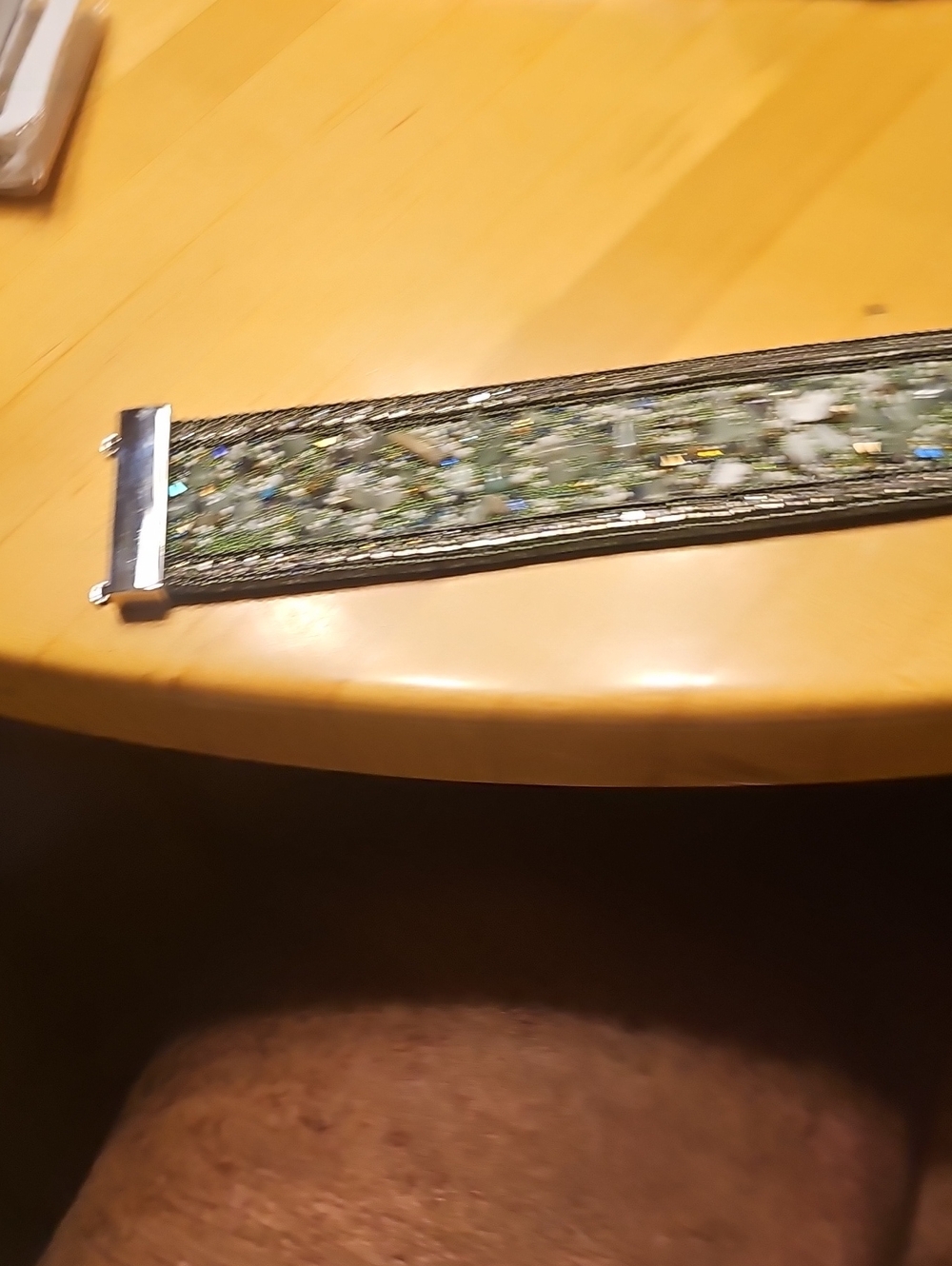 Boutique Sage Green & Turquoise Stone Chip Magnetic Cuff Bracelet - 7.5"